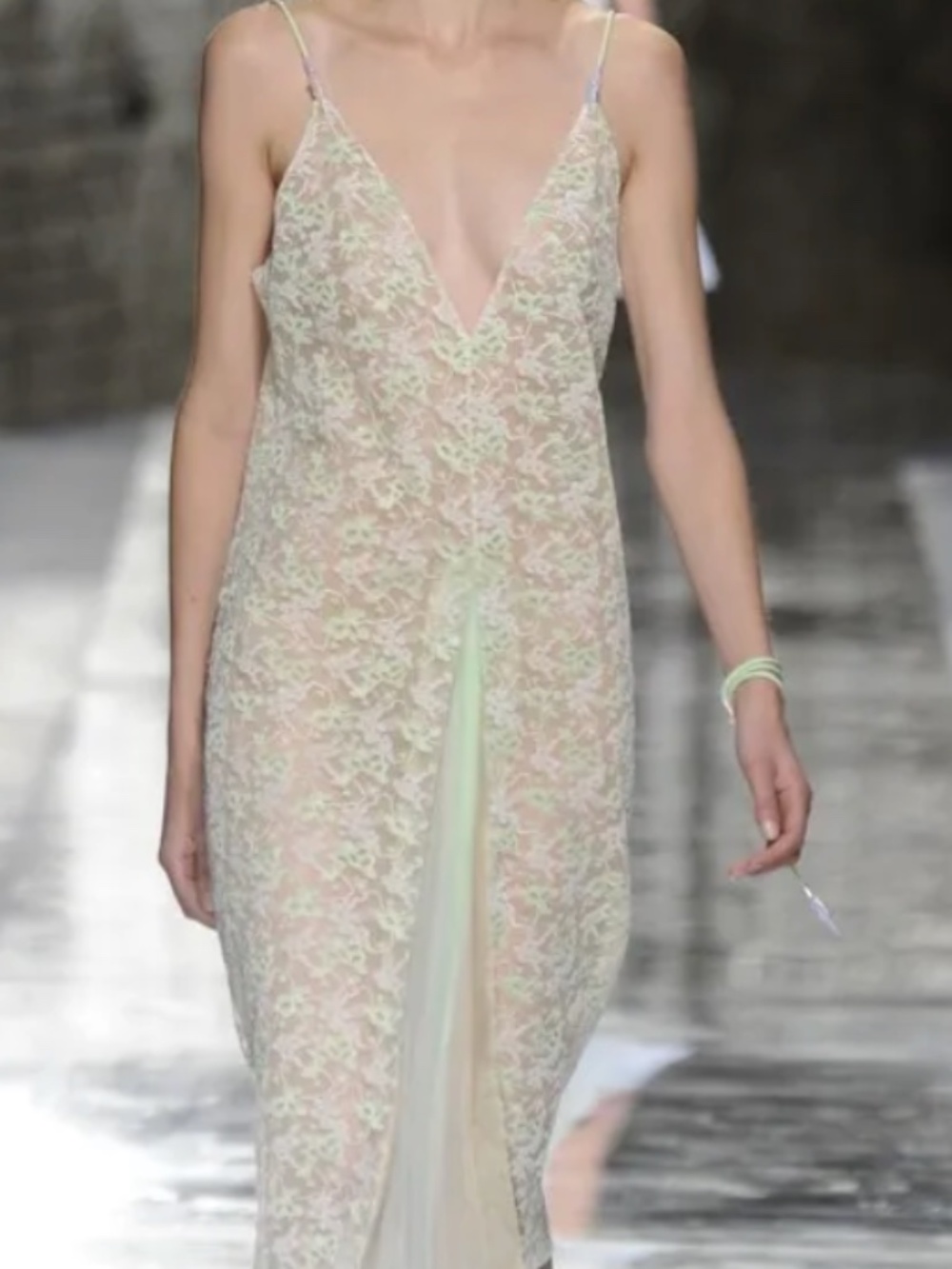 Christopher Kane Green and White Lace and Pleated Flower Dress 6UK.